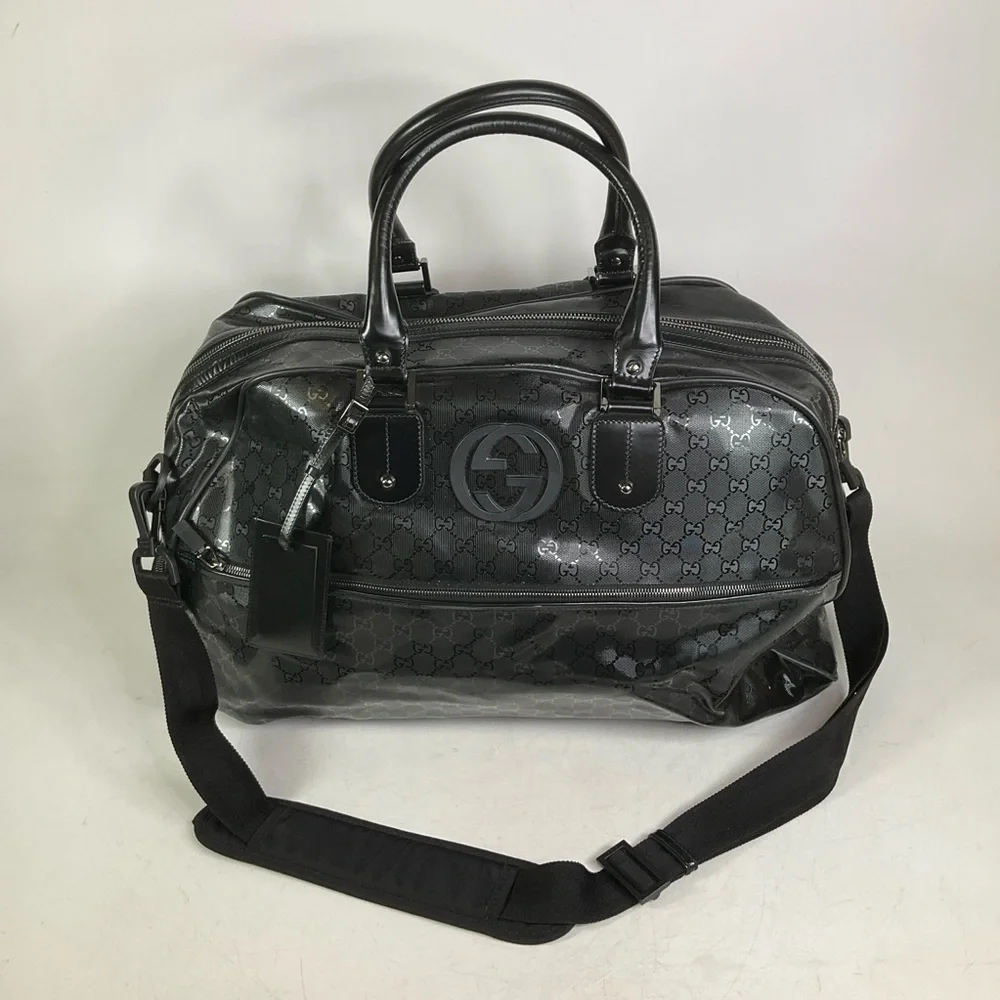 Gucci Imprime GG Logo Black Coated Canvas Large Duffle Bag